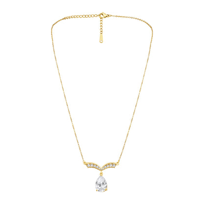 Oval and Wing Design 18KT Gold Plated Zircon Pendant Chain