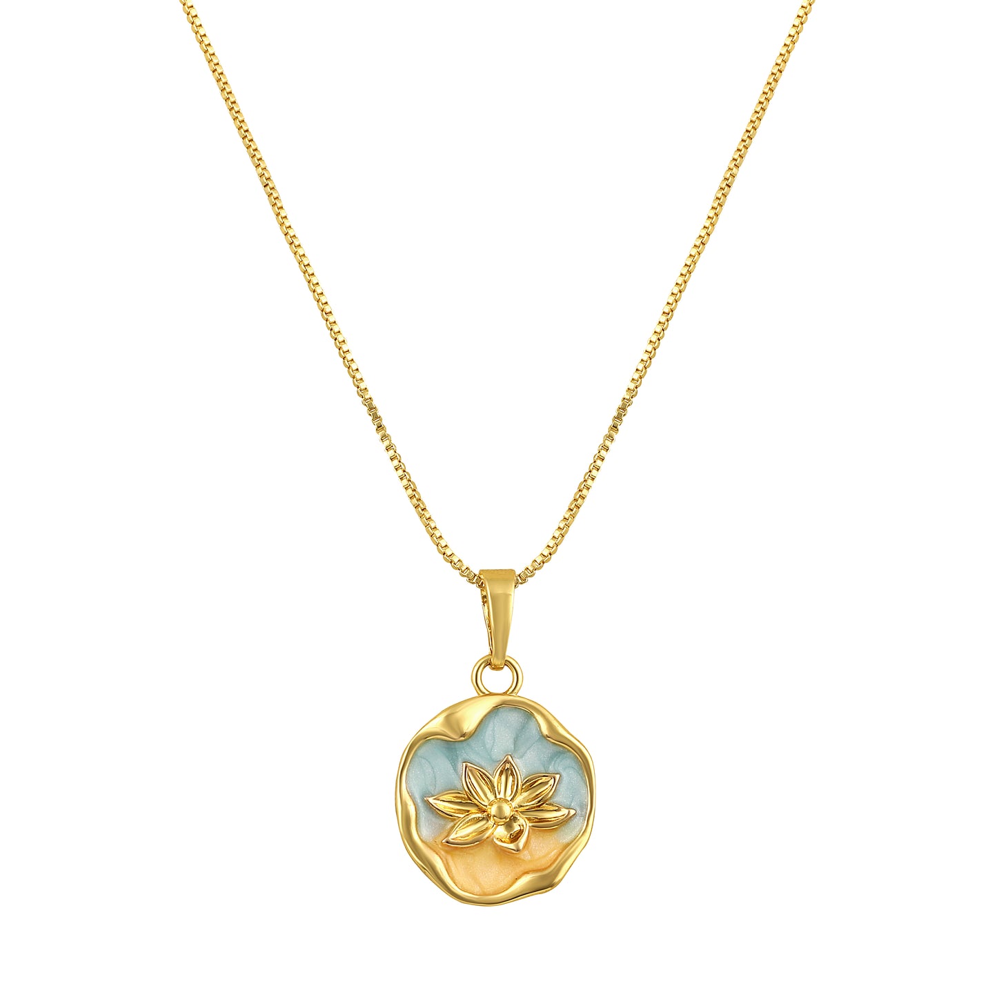 Blue Bloom Floral 18KT Gold Plated Pendant Chain