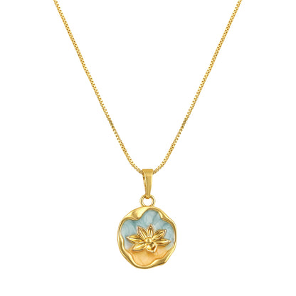 Blue Bloom Floral 18KT Gold Plated Pendant Chain