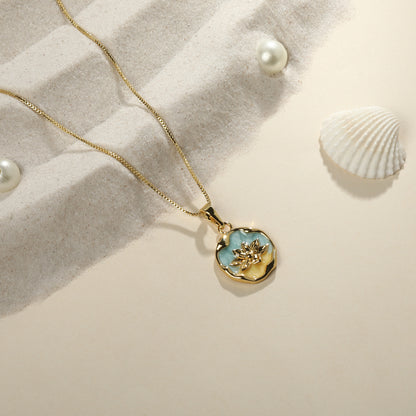 Blue Bloom Floral 18KT Gold Plated Pendant Chain
