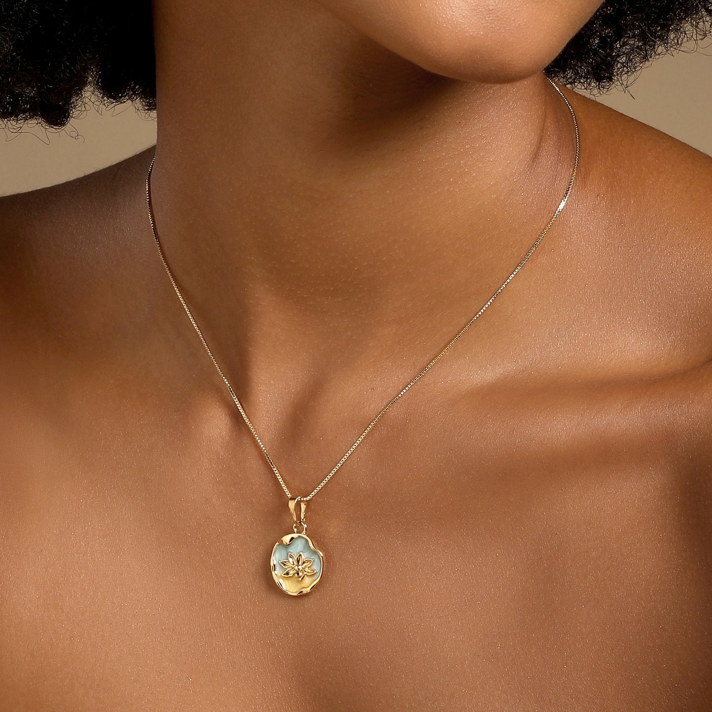 Blue Bloom Floral 18KT Gold Plated Pendant Chain