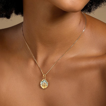 Blue Bloom Floral 18KT Gold Plated Pendant Chain