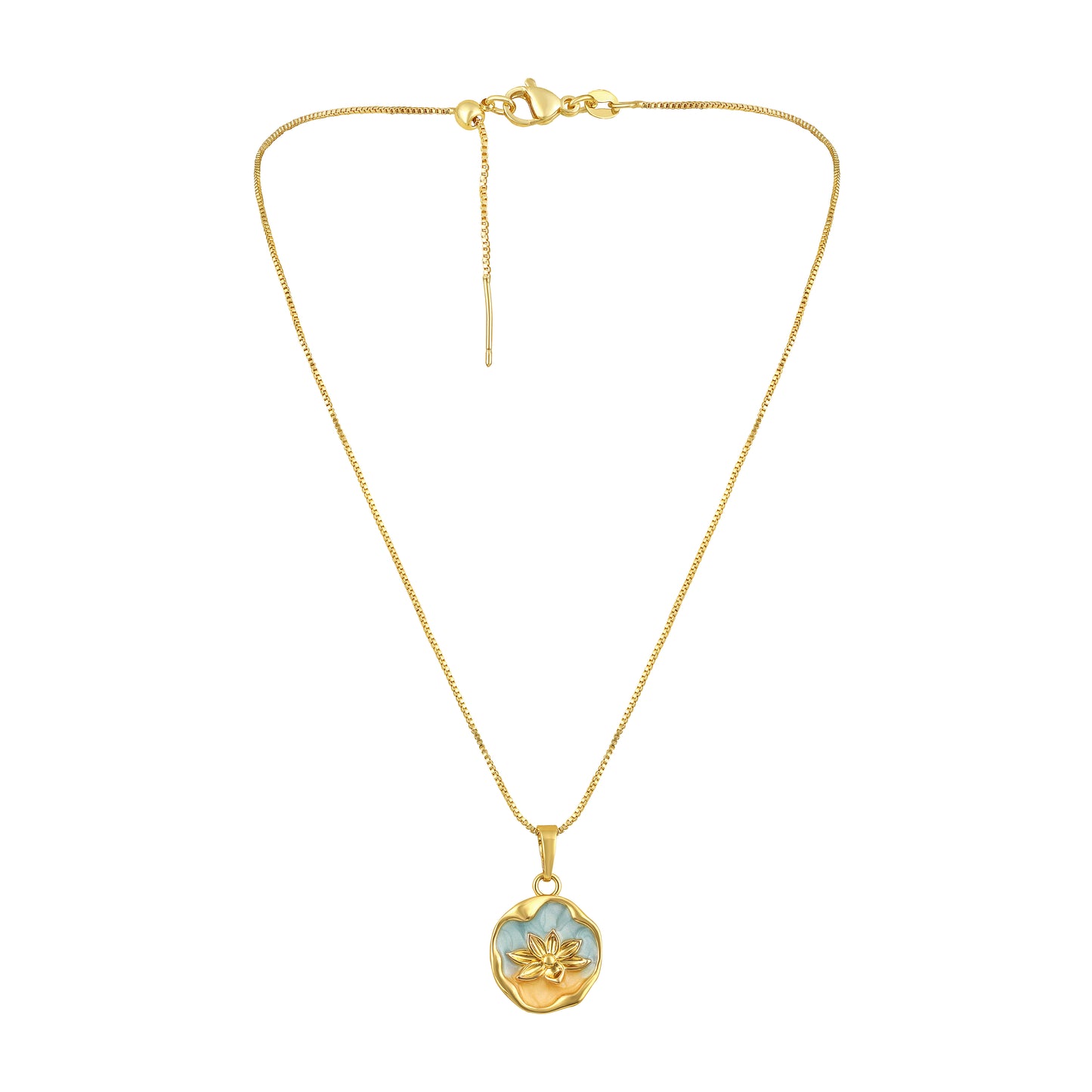 Blue Bloom Floral 18KT Gold Plated Pendant Chain