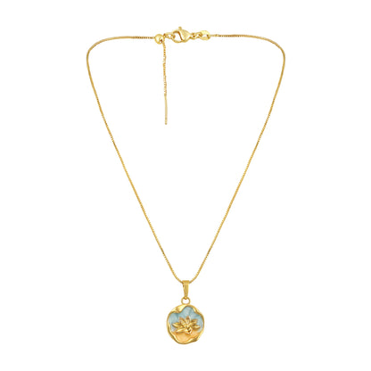 Blue Bloom Floral 18KT Gold Plated Pendant Chain