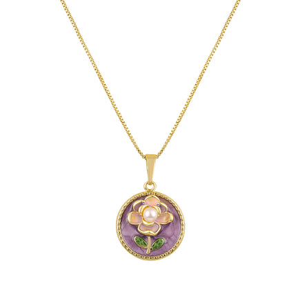Lilac Bloom Floral Design 18KT Gold Plated Pendant Chain