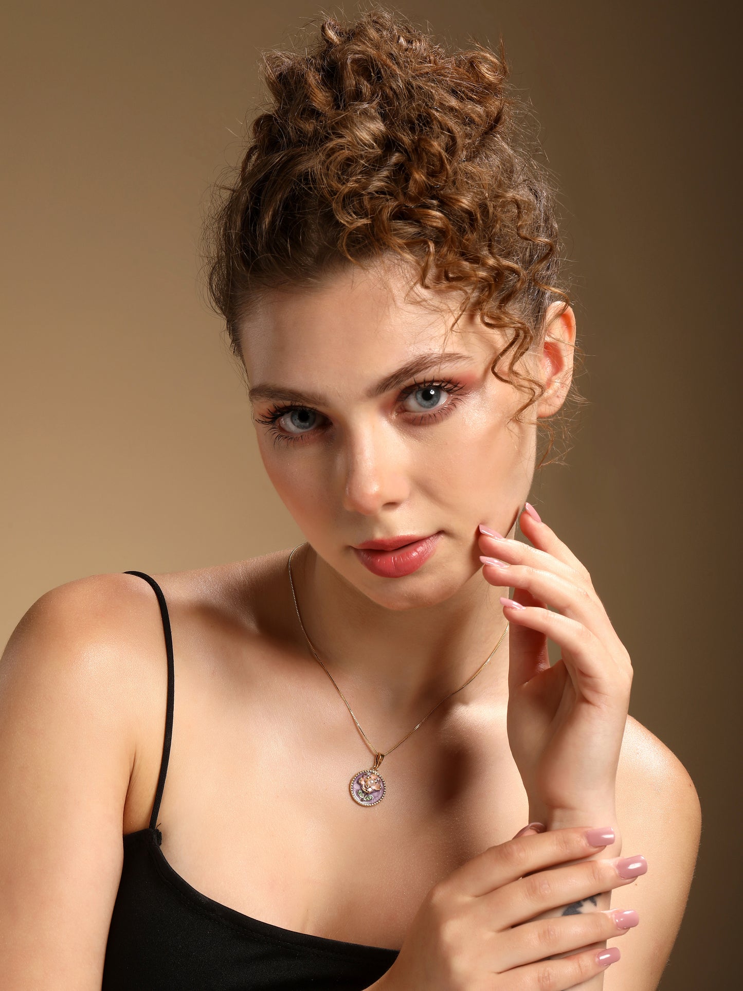 Lilac Bloom Floral Design 18KT Gold Plated Pendant Chain