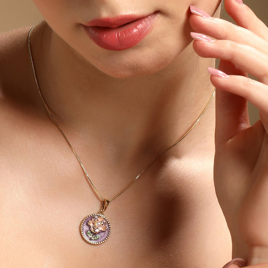 Lilac Bloom Floral Design 18KT Gold Plated Pendant Chain