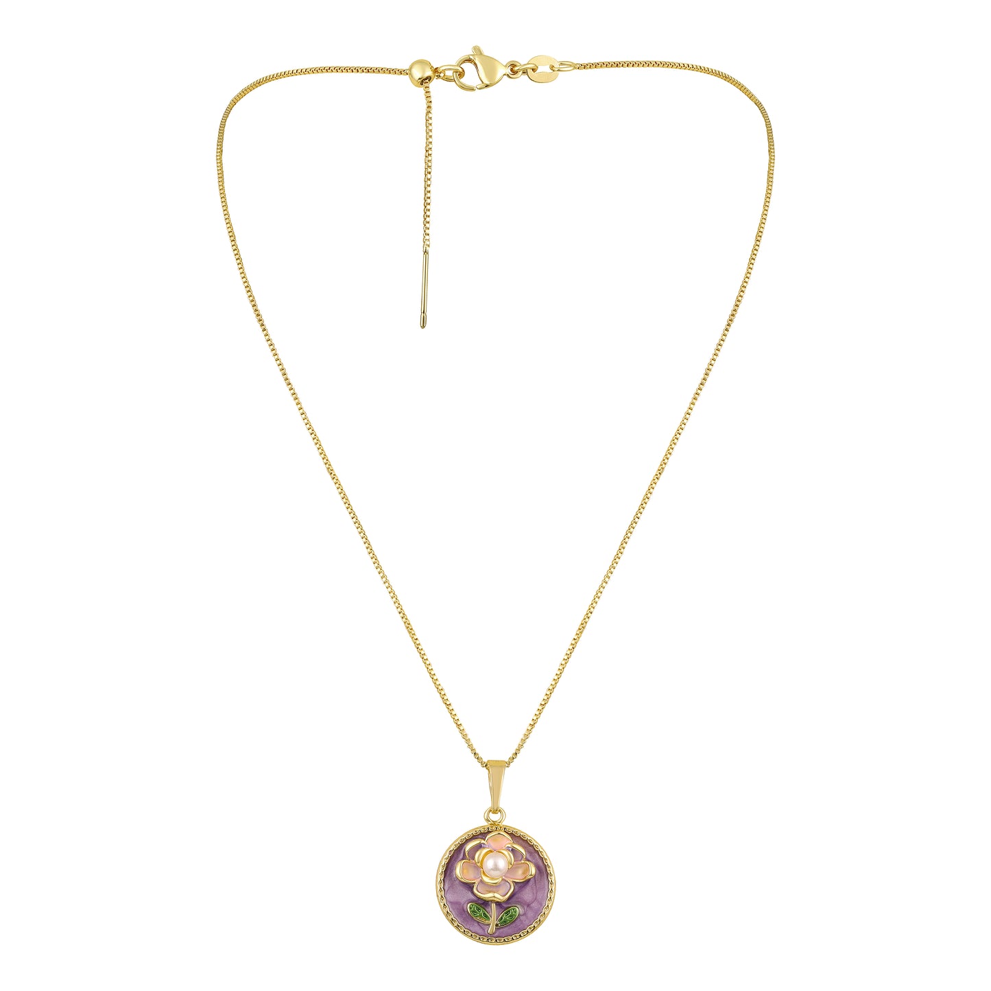 Lilac Bloom Floral Design 18KT Gold Plated Pendant Chain