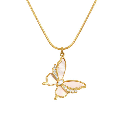 White Wings Butterfly Design 18KT Gold Plated Zircon Pendant Chain