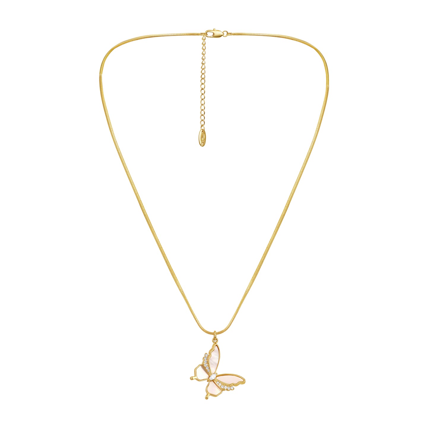 White Wings Butterfly Design 18KT Gold Plated Zircon Pendant Chain
