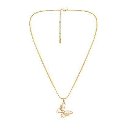 White Wings Butterfly Design 18KT Gold Plated Zircon Pendant Chain