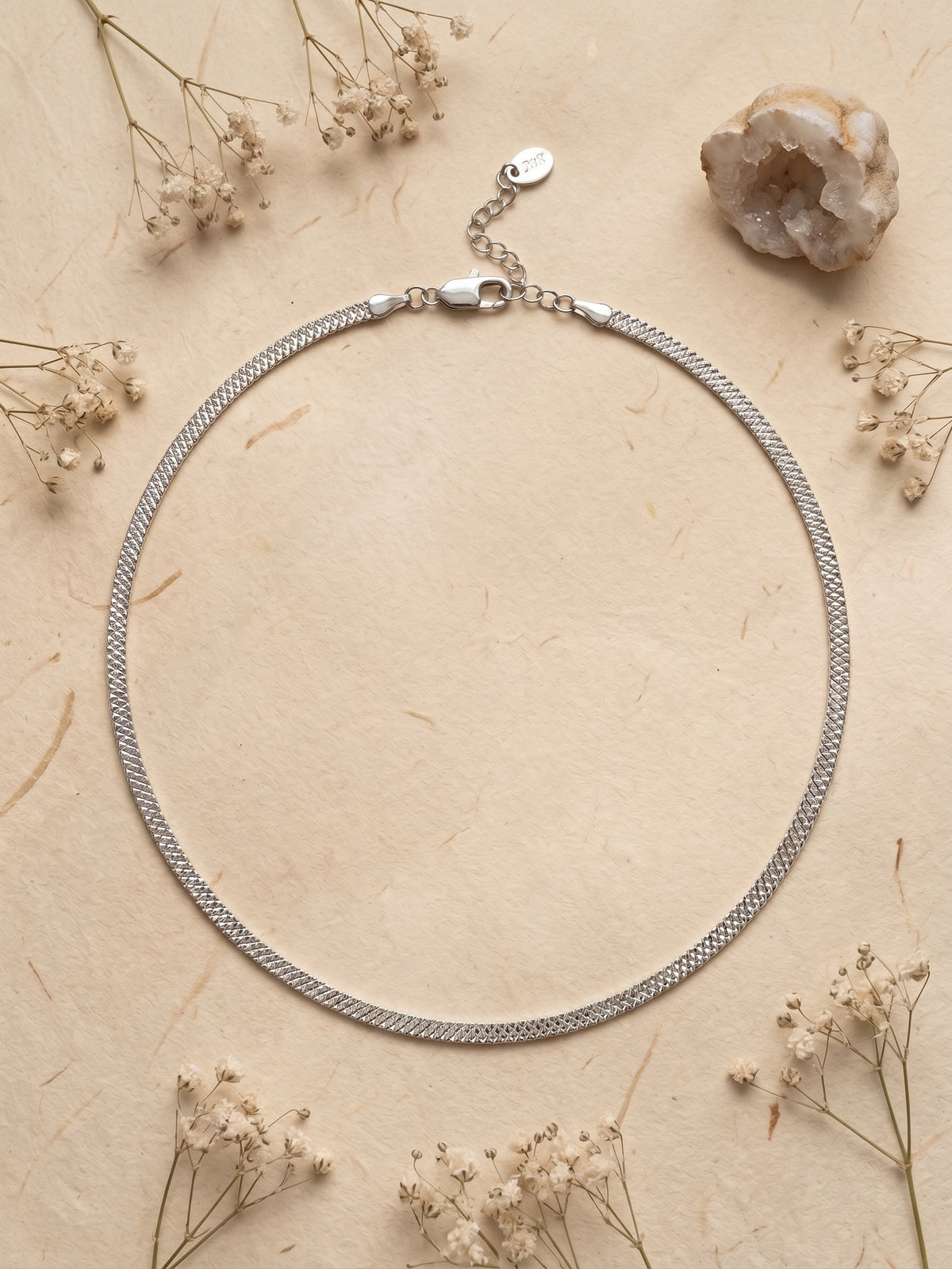 Sleek Silver Twill Weave Like Necklace Chain