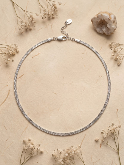 Sleek Silver Twill Weave Like Necklace Chain