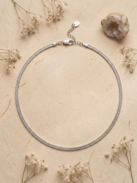 Sleek Silver Twill Weave Like Necklace Chain