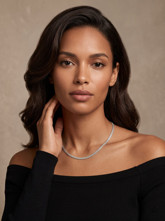 Sleek Silver Twill Weave Like Necklace Chain