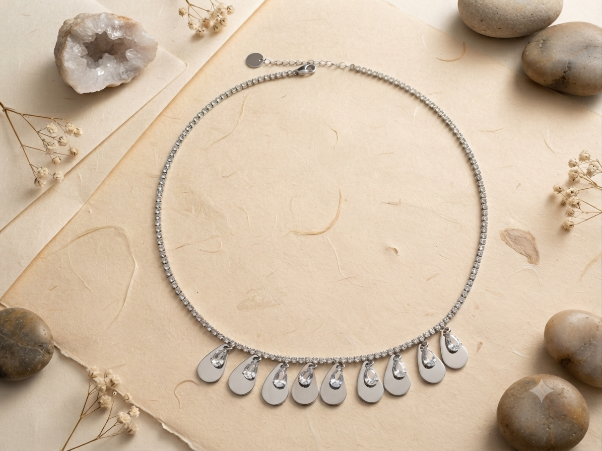 Dazzling Zircon Drop Fringe Silver Pendant Neckalce Chain