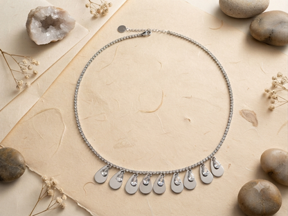 Dazzling Zircon Drop Fringe Silver Pendant Neckalce Chain