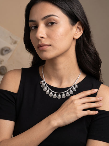 Dazzling Zircon Drop Fringe Silver Pendant Neckalce Chain