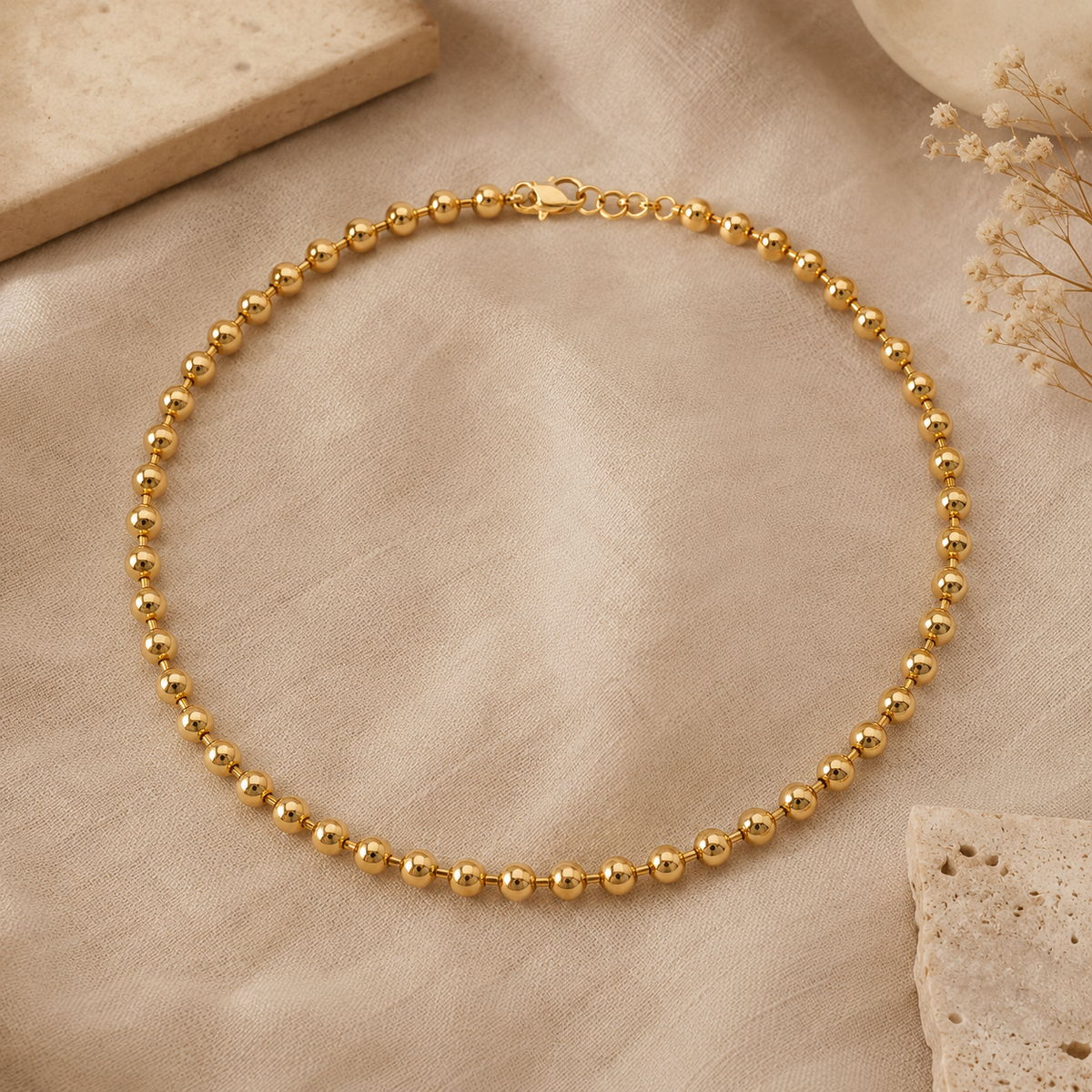 Chic Round Bead 18kt Gold Plated Necklace Chain