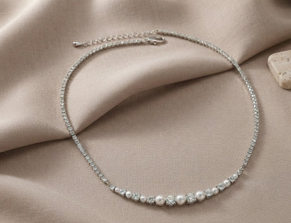 Graceful Pearl Zircon Tennis Necklace Chain