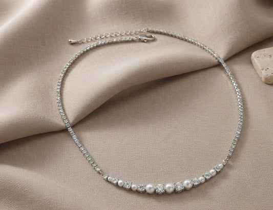 Graceful Pearl Zircon Tennis Necklace Chain