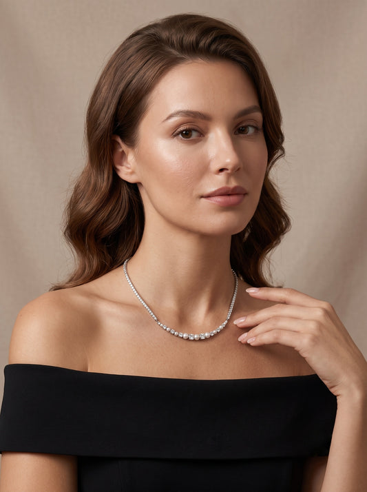 Graceful Pearl Zircon Tennis Necklace Chain