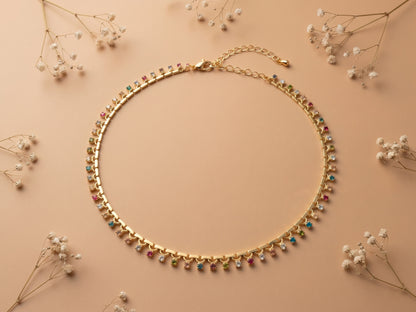 Vibrant Colourful Zircon Gem 18kt Gold Plated Necklace Chain