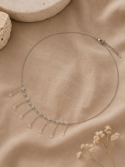 Sparkling Zircon Floral Fringe Pendant Necklace Chain