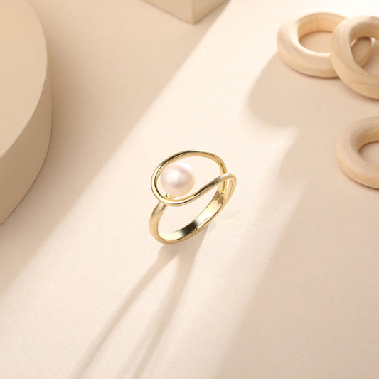 Stackable 18kt Gold Plated Adjustable Pearl Finger Ring