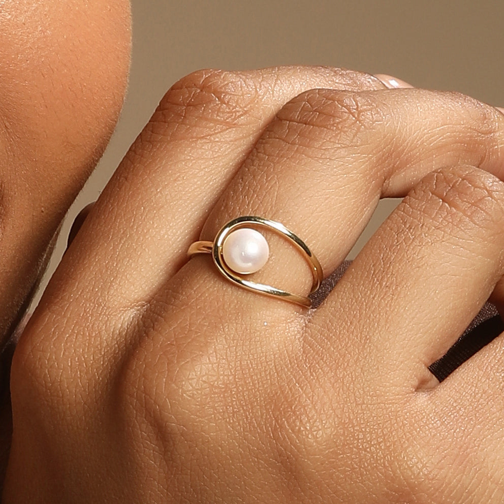 Stackable 18kt Gold Plated Adjustable Pearl Finger Ring