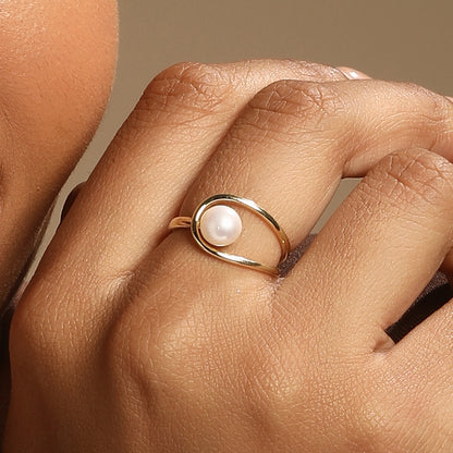Stackable 18kt Gold Plated Adjustable Pearl Finger Ring