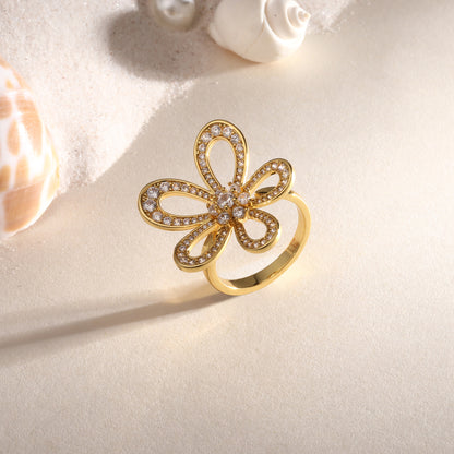 Flower Shape 18kt Gold Plated Adjustable Finger Ring
