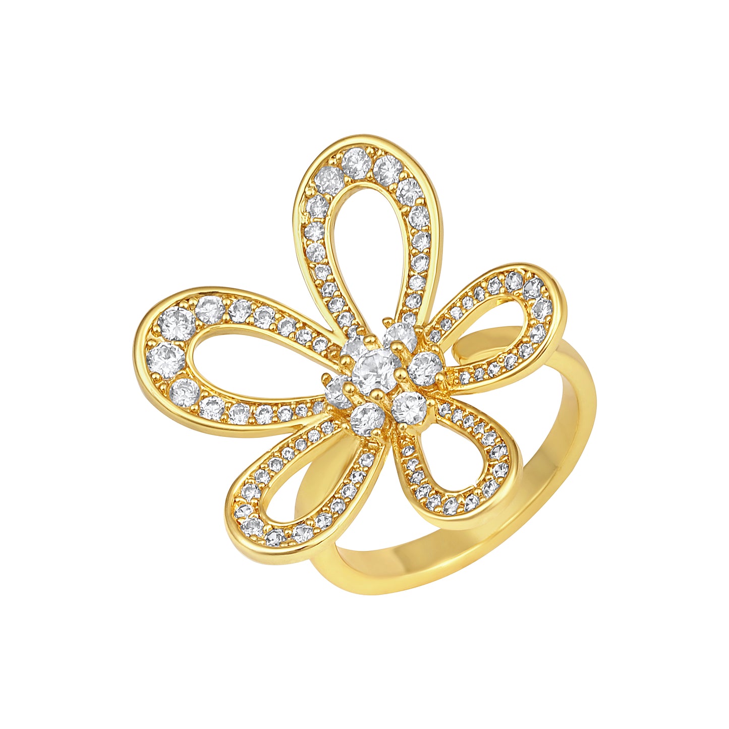 Flower Shape 18kt Gold Plated Adjustable Finger Ring
