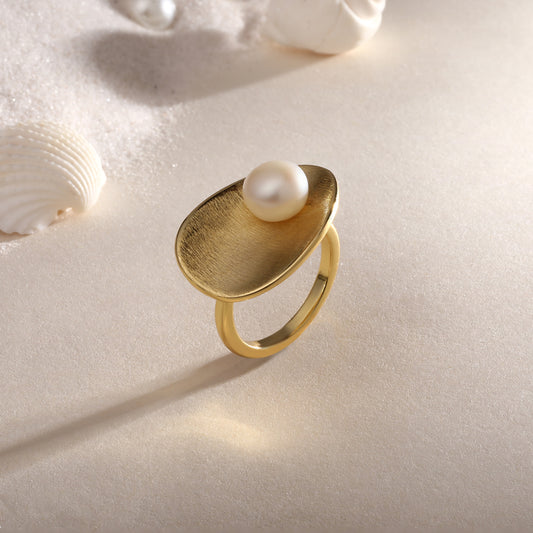 Cultured Freshwater Pearl 18kt Gold Plated Adjustable Finger Ring