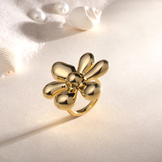 Trendy Flower Shape 18kt Gold Plated Adjustable Finger Ring