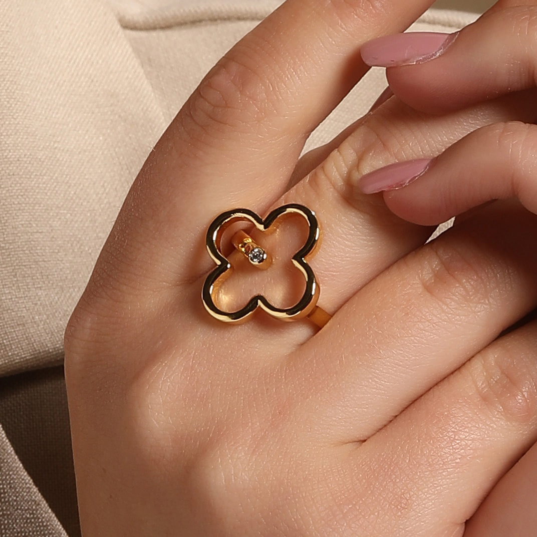 Clover Leaf 18kt Gold Plated Adjustable Finger Ring