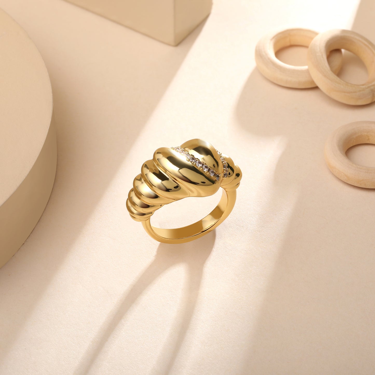 Croissant Dome 18kt Gold Plated Adjustable Chunky Finger Ring