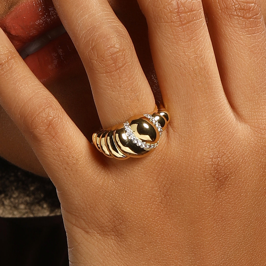 Croissant Dome 18kt Gold Plated Adjustable Chunky Finger Ring