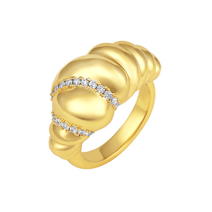 Croissant Dome 18kt Gold Plated Adjustable Chunky Finger Ring