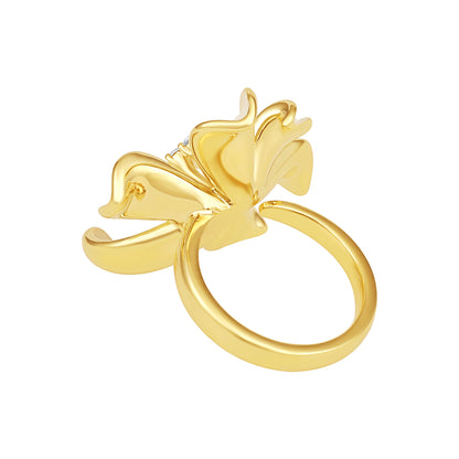 Elegant Flower Shape 18kt Gold Plated Adjustable Finger Ring