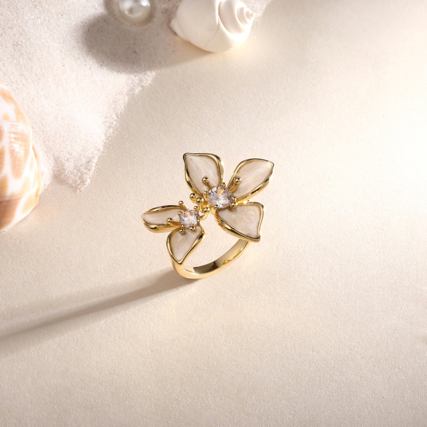 Flower Petal Shaped 18kt Gold Plated Adjustable Finger Ring