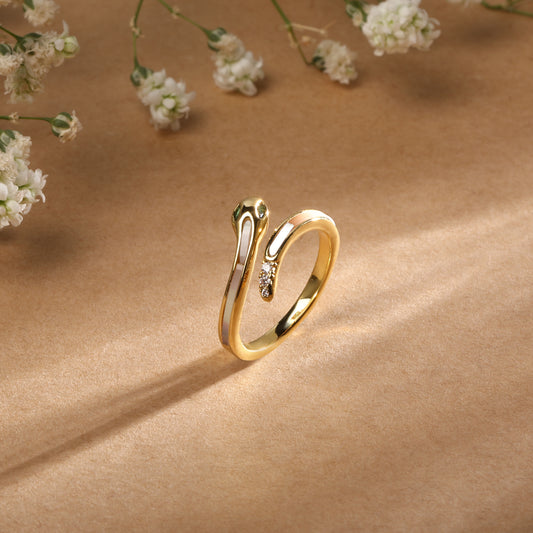 Green-Eyed Snake Shape 18kt Gold Plated Adjustable Finger Ring