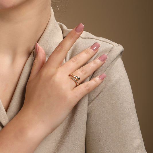 Green-Eyed Snake Shape 18kt Gold Plated Adjustable Finger Ring
