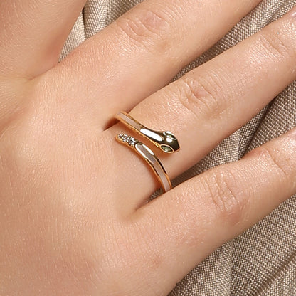 Green-Eyed Snake Shape 18kt Gold Plated Adjustable Finger Ring