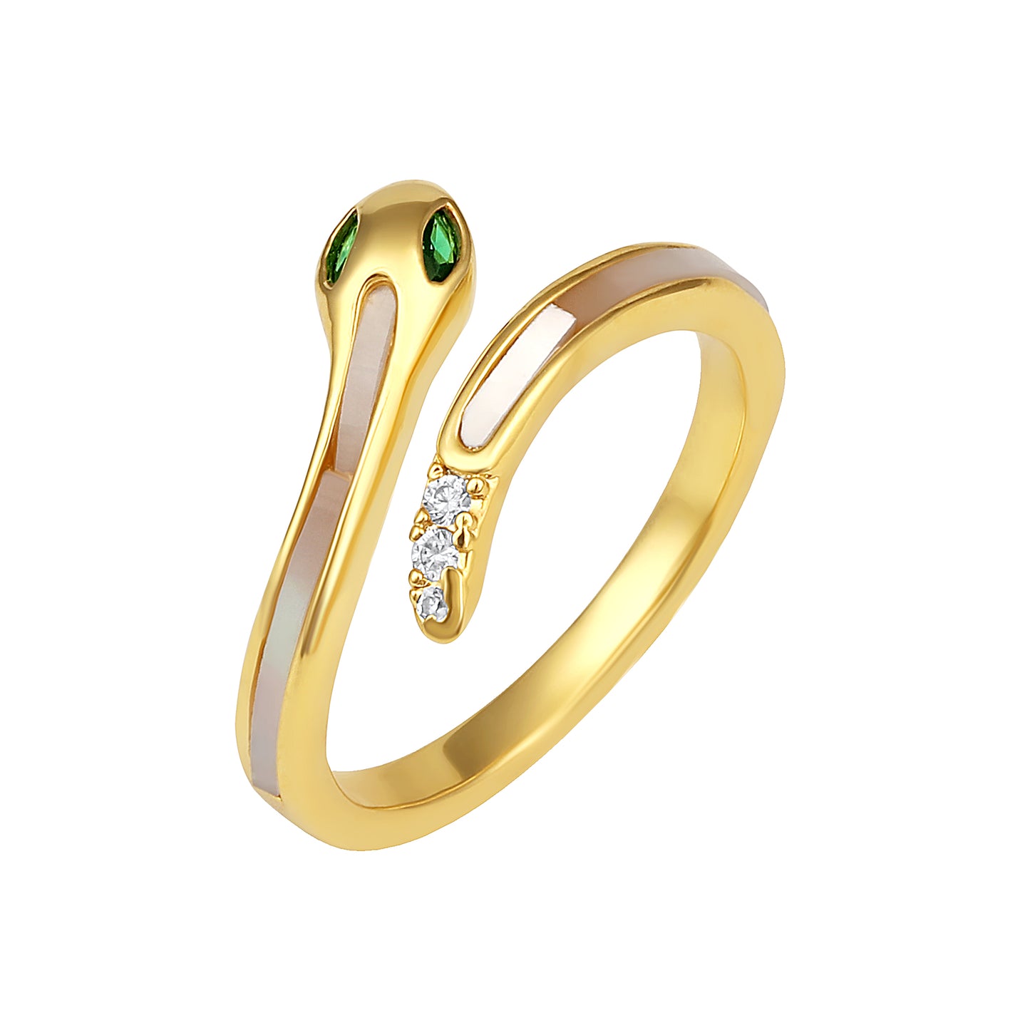 Green-Eyed Snake Shape 18kt Gold Plated Adjustable Finger Ring