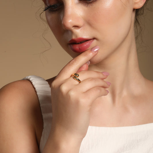Casual Snake Shape 18kt Gold Plated Adjustable Finger Ring