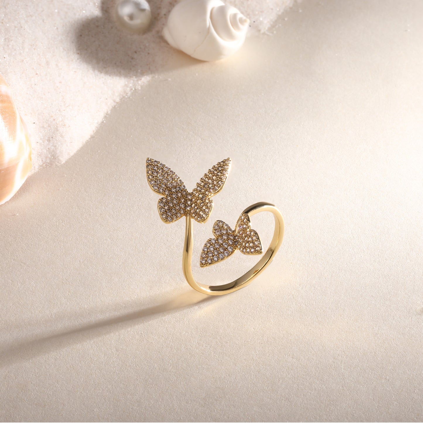 Cocktail Butterfly 18kt Gold Plated Adjustable Zircon Finger Ring