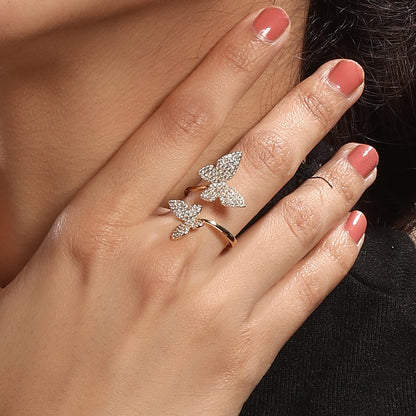 Cocktail Butterfly 18kt Gold Plated Adjustable Zircon Finger Ring