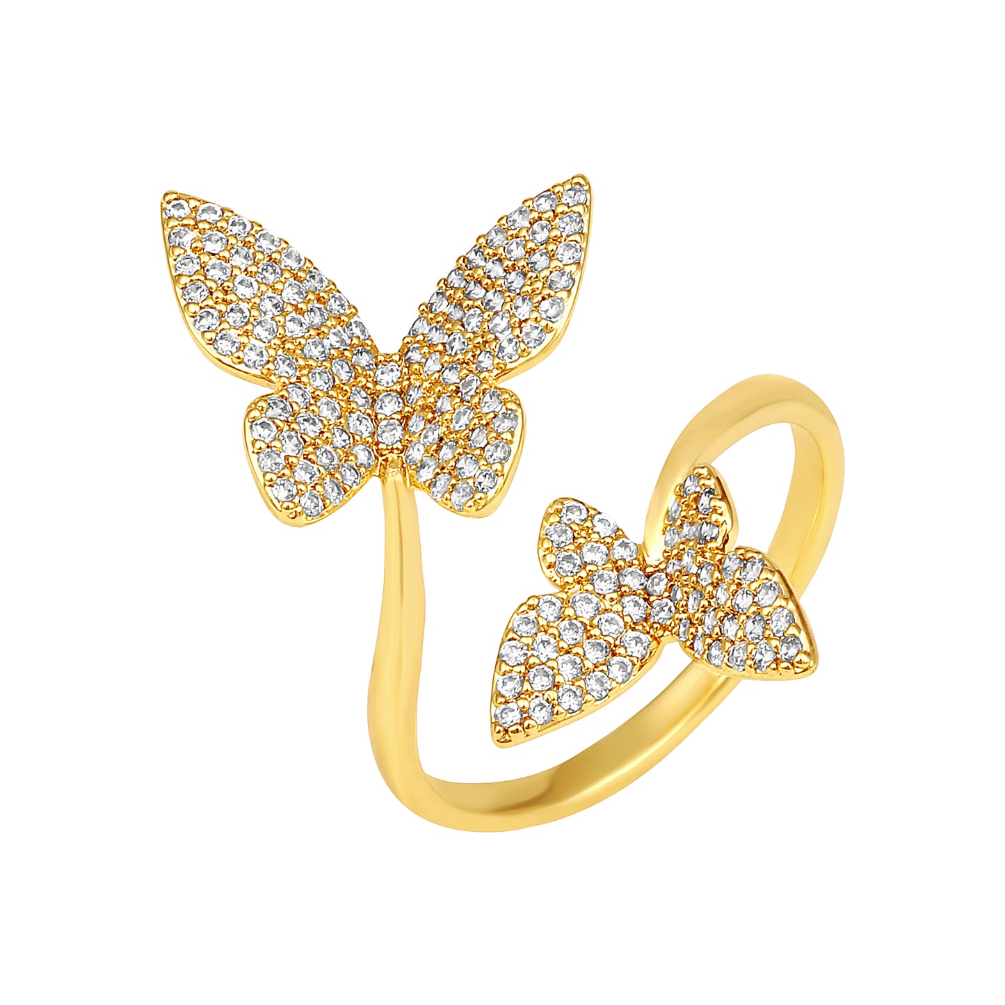 Cocktail Butterfly 18kt Gold Plated Adjustable Zircon Finger Ring