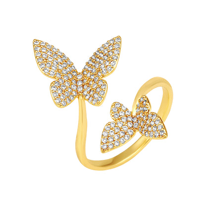 Cocktail Butterfly 18kt Gold Plated Adjustable Zircon Finger Ring
